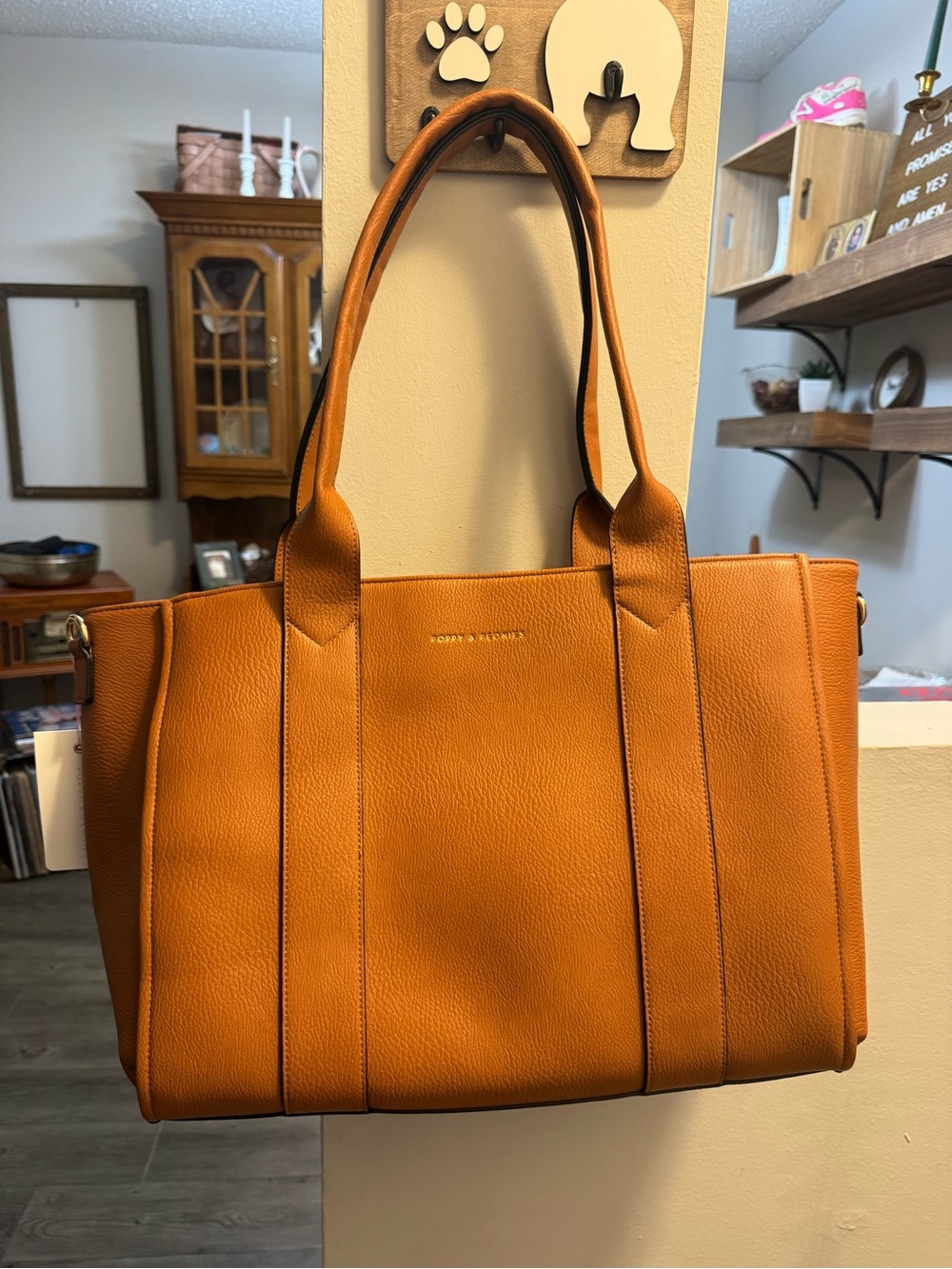 Poppy & Peonies Cognac Leather Tote Bag